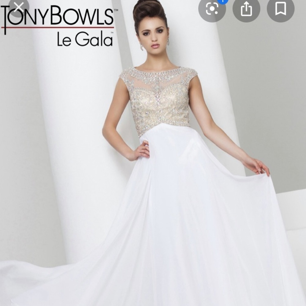 Tony Bowls Le Gala white prom dress